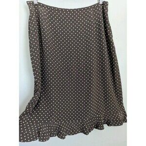 Y2K VINTAGE QUIET LUXURY 100% SILK MIDI SKIRT Kate Hill 16 Ruffle Hem Brown Dot